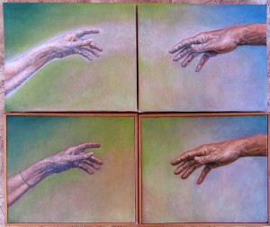 04-Hand 1, Hand 2, (2007), Hand 3, Hand 4, each 10x12 inches, oil on canvas, 2009