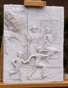 12 Bas-Relief, Children Running, 17x14 inches, cast concrete, 2012