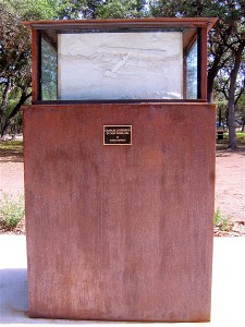Lindbergh Memorial – south view (Lindbergh-Park, 78833 Camp Wood, TX) 165x100cm, steel and glass with cast concrete bas-reliefs